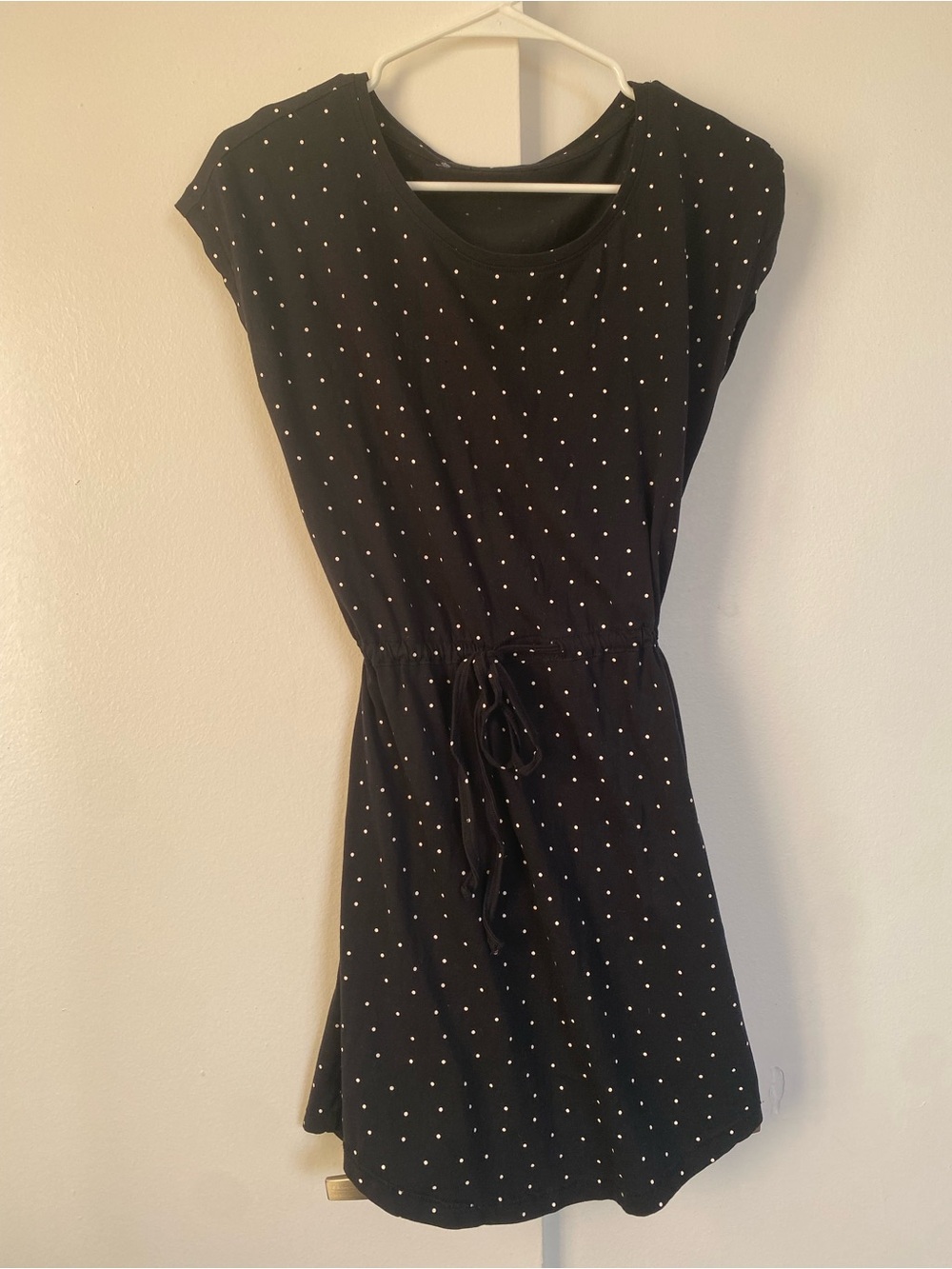 Black Polka Dot Drawstring Waist Dress